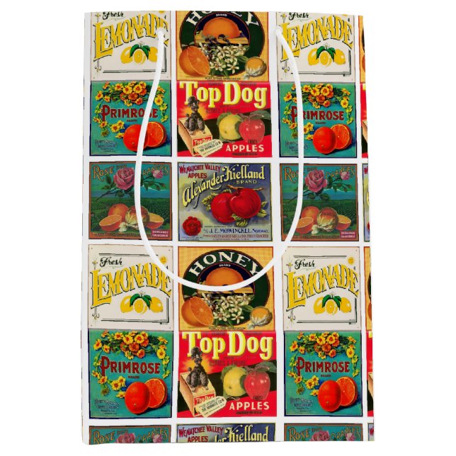 Vintage Fruit Label Pattern Medium Gift Bag (Front)