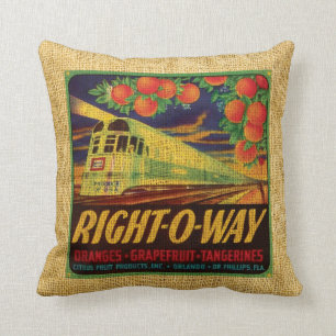Vintage fruit label Right-O-Way and Suntan citrus Cushion