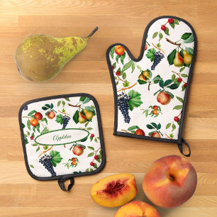 Vintage Fruit Oven Mitt & Pot Holder Set