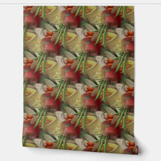 Vintage Fruits and Vegetables Kitchen Pattern Wallpaper
