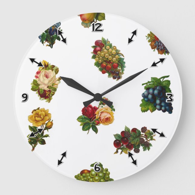 Vintage Fruits & Flowers Large Clock (Front)