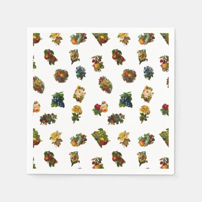 Vintage Fruits & Flowers Napkin (Front)
