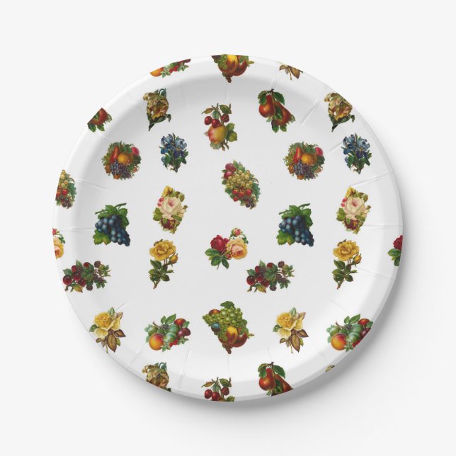 Vintage Fruits & Flowers Paper Plate (Front)