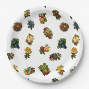 Vintage Fruits & Flowers Paper Plate