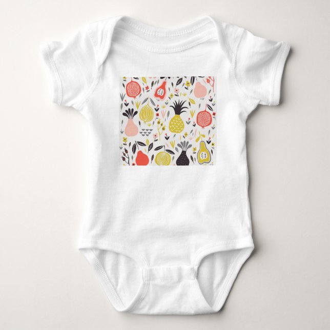 Vintage fruits, flowers: seamless pattern. baby bodysuit (Front)