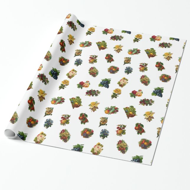 Vintage Fruits & Flowers Wrapping Paper (Unrolled)