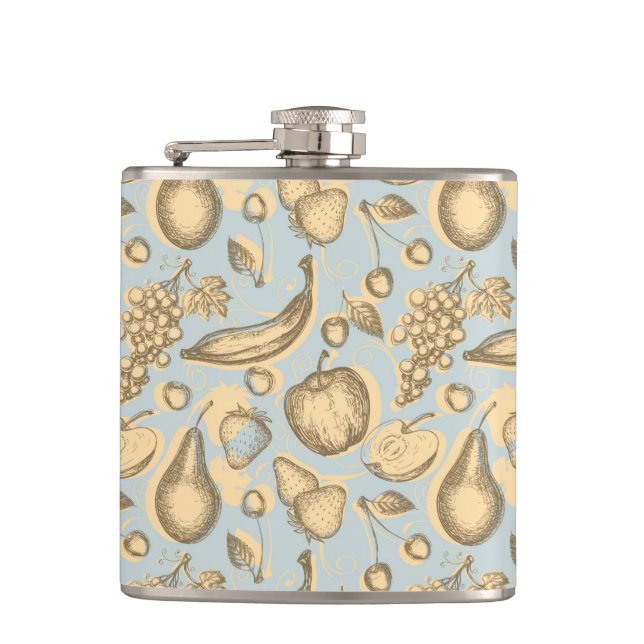 Vintage fruits pattern hip flask (Front)