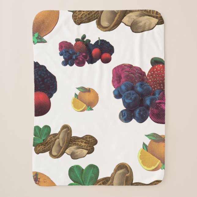 Vintage Fruits Pattern Sherpa Blanket (Front)