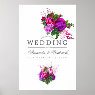 Vintage Fuchsia and Purple Floral Wedding Welcome Poster