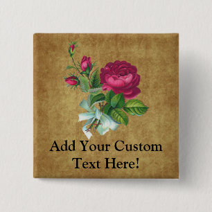 Vintage Fuchsia Rose 15 Cm Square Badge