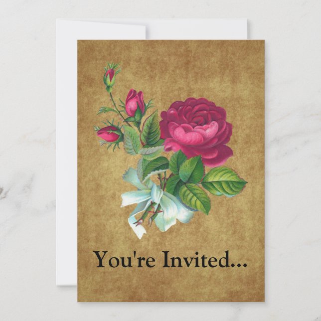 Vintage Fuchsia Rose Invitation (Front)