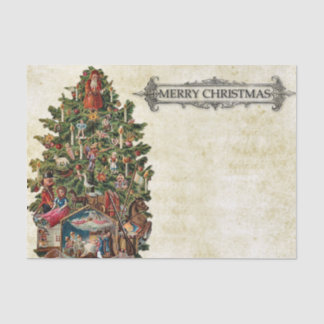 Vintage Fully Decorated Christmas Tree with Sign Tissue Paper