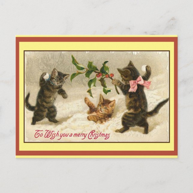 Vintage fun cats snowball fight christmas card (Front)