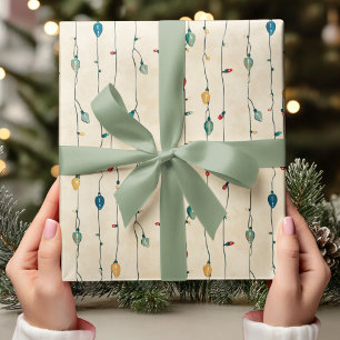 Vintage Fun & Colourful Christmas String Light Wrapping Paper