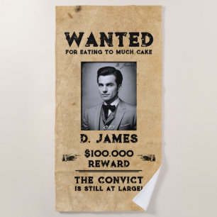 Vintage Fun Convict Reward Wanted Birthday Party Beach Towel
