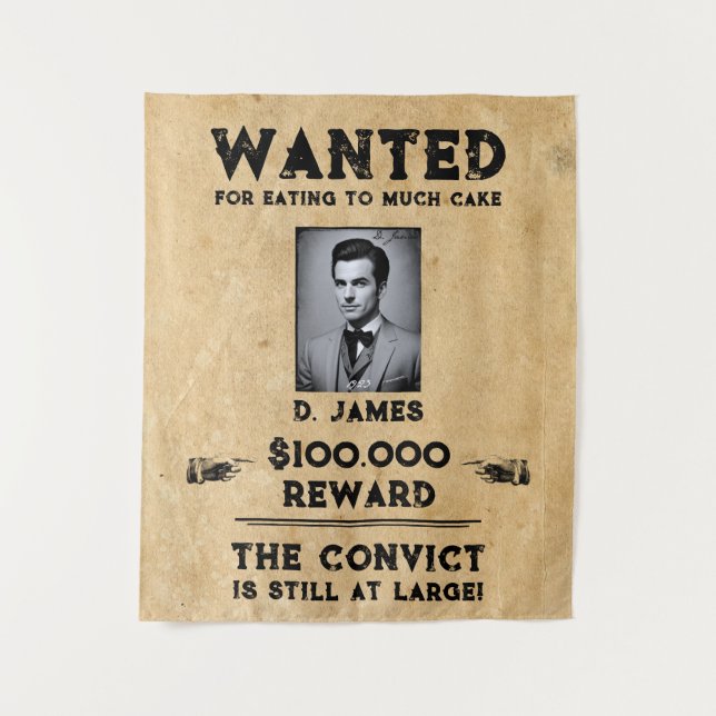 Vintage Fun Convict Reward Wanted Tapestry (Front)