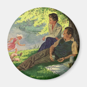 Vintage Fun Family Picnic Under a Shade Tree Magnet