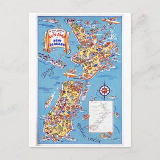 Vintage Fun Map of New Zealand Postcard