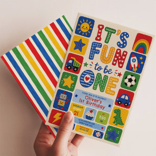 Vintage Fun to Be One: Hand Painted Toys Birthday Invitation