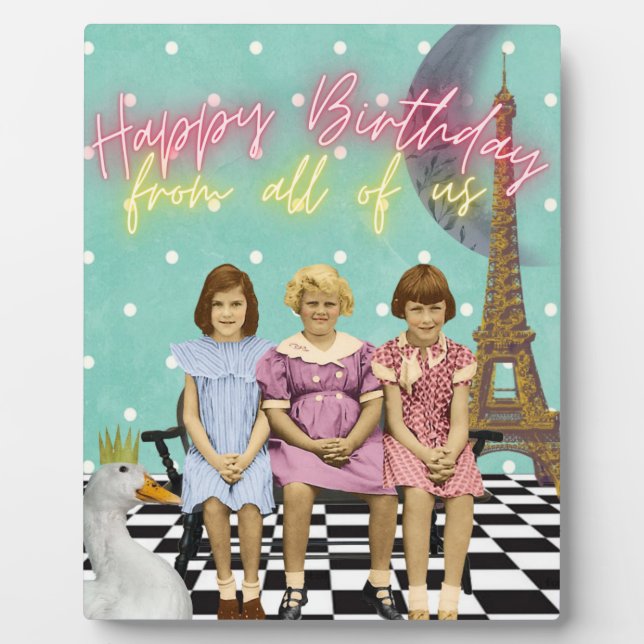 Vintage Funky Group Birthday Greetings  Plaque (Front)