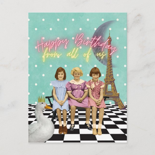 Vintage Funky Group Birthday Greetings Postcard (Front)