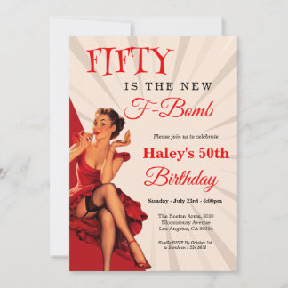 Vintage Funny 1950s Pinup F Bomb 50th Birthday Invitation