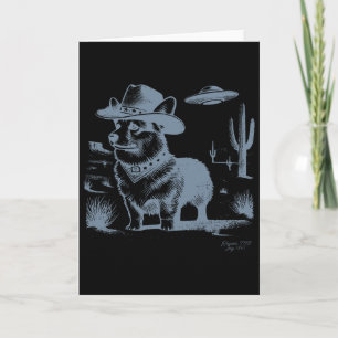 Vintage Funny 90s Western Cowboy Corgi Ufo Card