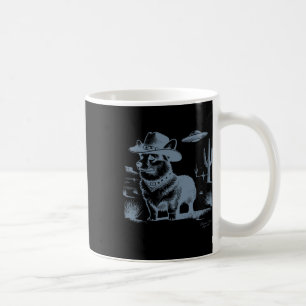 Vintage Funny 90s Western Cowboy Corgi Ufo Coffee Mug