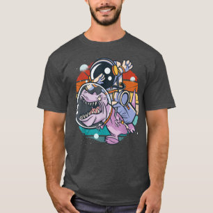 Vintage funny astronaut dabbing on top of a t-rex