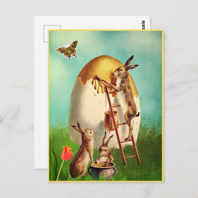 Vintage Funny Bunny And Easter Egg Postcard (Front/Back)