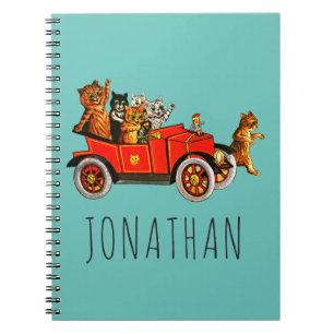 Vintage Funny Cartoon Cats Kittens in Classic Car Notebook
