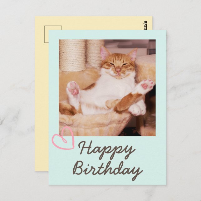 Vintage Funny Cat and Happy Birthday Postcard (Front/Back)