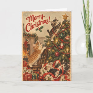 Vintage Funny Cat Christmas Card Retro Christmas