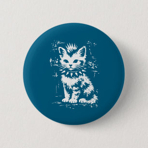 Vintage funny cat punk kitten meme men women kids  6 cm round badge