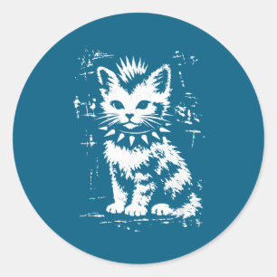 Vintage funny cat punk kitten meme men women kids classic round sticker