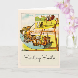 Vintage Funny Cats on Swing Sending Smiles   Card