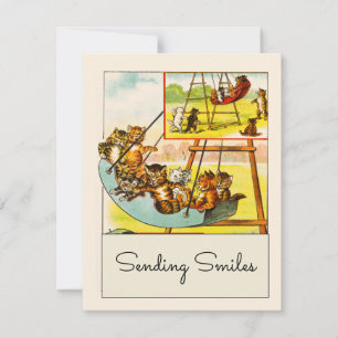 Vintage Funny Cats on Swing Sending Smiles Card