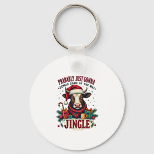 Vintage Funny Christmas Highland Cow Jingle Bell C Key Ring