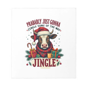 Vintage Funny Christmas Highland Cow Jingle Bell C Notepad