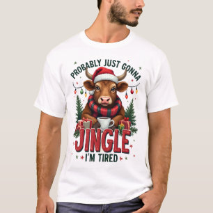 Vintage Funny Christmas Highland Cow Jingle Bell C T-Shirt