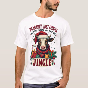 Vintage Funny Christmas Highland Cow Jingle Bell C T-Shirt