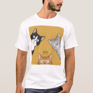Vintage Funny Curious Cats Graphic Tee, Cute Cat  T-Shirt