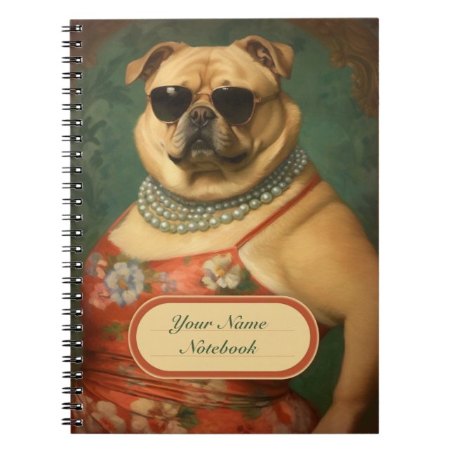 Vintage Funny Dog Glam Lady Spiral Notebook (Front)