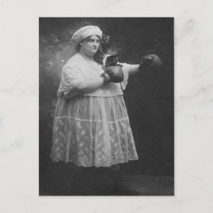 Vintage Funny Fat Woman Boxing Postcard