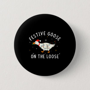 Vintage Funny Festive Goose On The Loose Christmas 6 Cm Round Badge