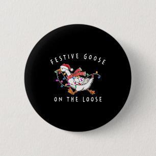 Vintage Funny Festive Goose On The Loose Christmas 6 Cm Round Badge