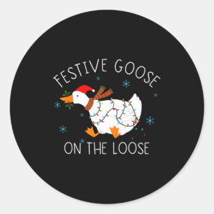 Vintage Funny Festive Goose On The Loose Christmas Classic Round Sticker