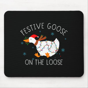Vintage Funny Festive Goose On The Loose Christmas Mouse Pad