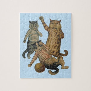 Vintage funny football playing cats jigsaw puzzle