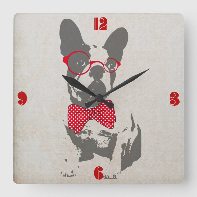 Vintage Funny French Bulldog Square Wall Clock (Front)